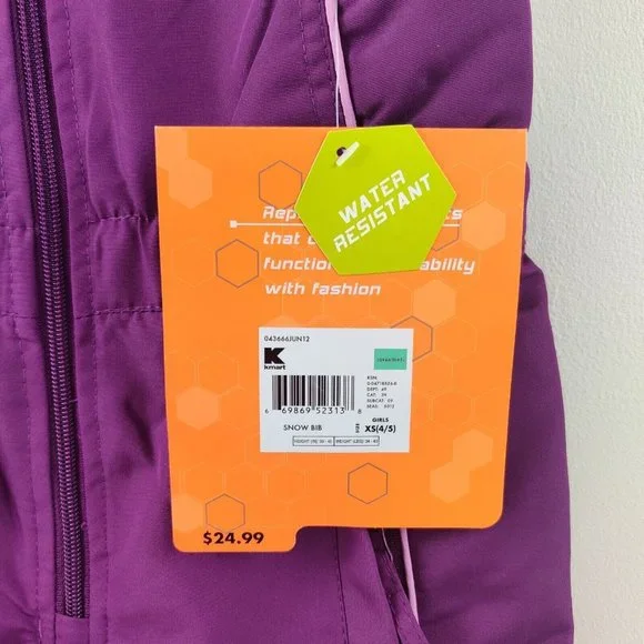 Athletech Performance Outerwear Purple Kids Snow Bibs Overalls Pants XS 4/5 - Picture 6 of 14